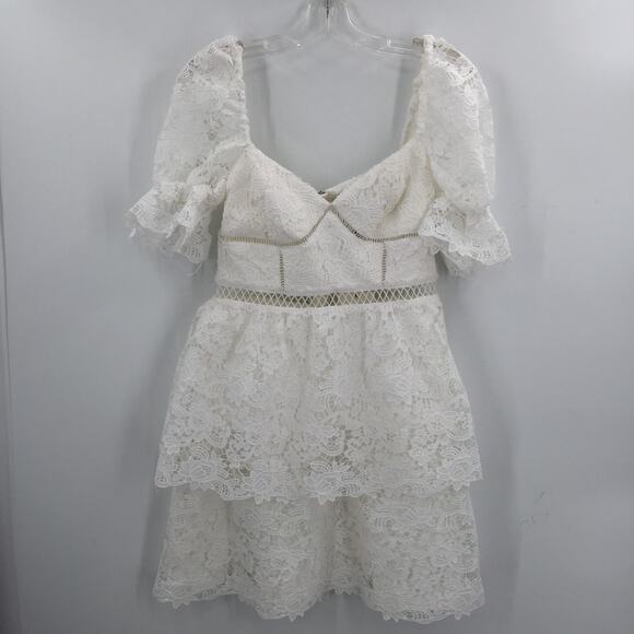 Bardot Lace Peplum Mini Dress Short Sweetheart Neck White size 10 New - Picture 4 of 11